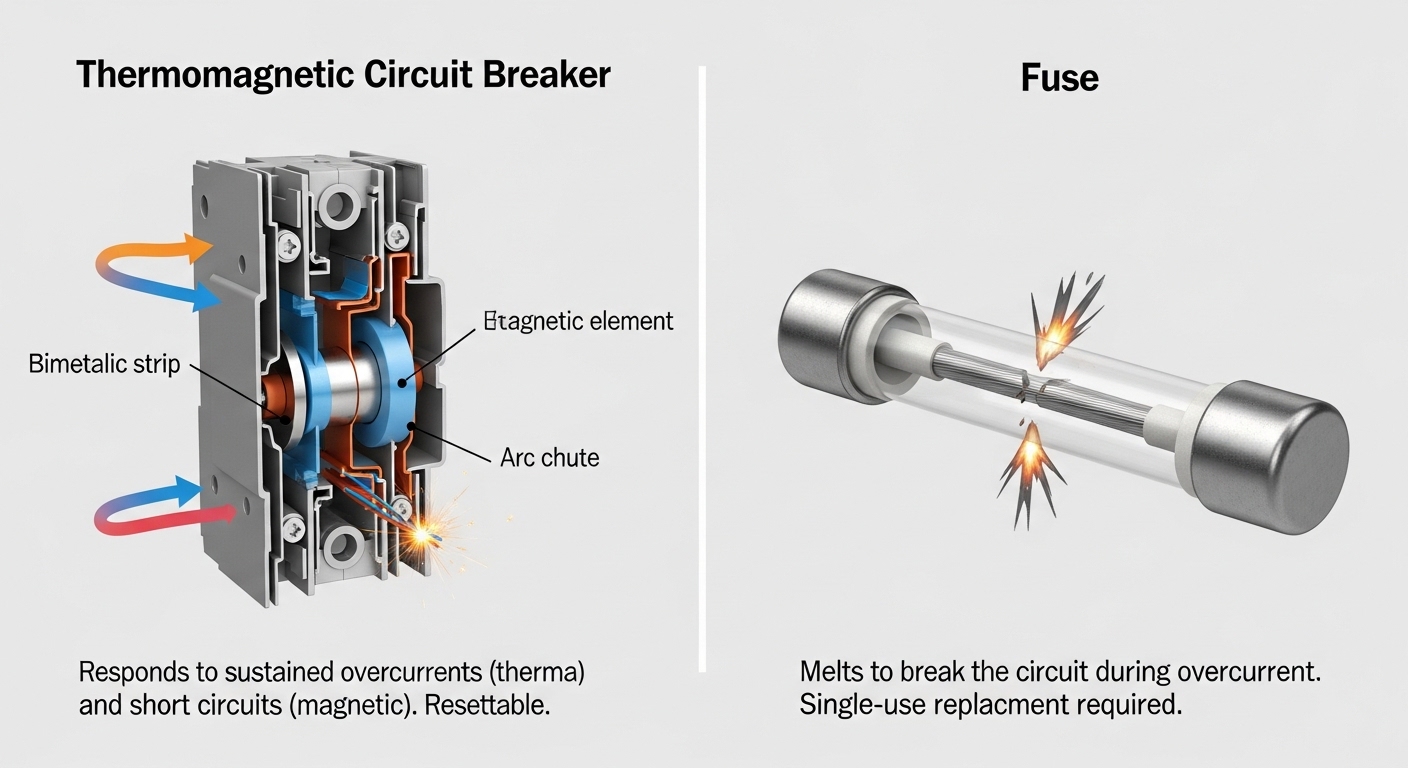 Diferença entre disjuntor termomagnético e fusível
